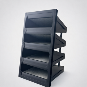 Filtro de carbón activado 4V industrial en vista lateral para sistemas de ventilación y climatización con estructura de alta res